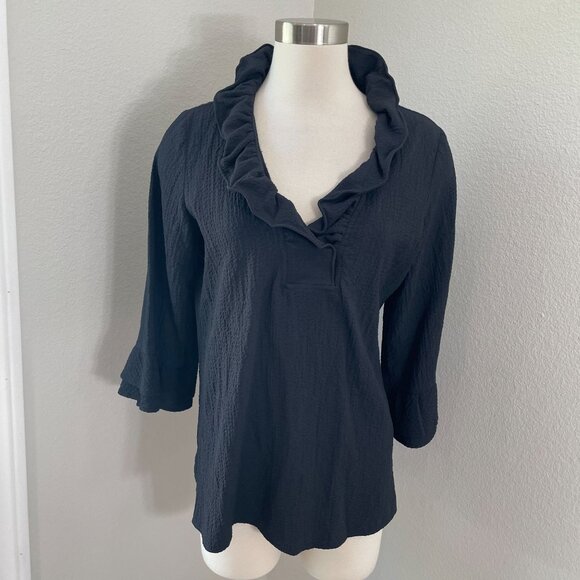 Soft Surroundings Womens Small Wired Ruffle Neck Collar Blouse 3/4 Sleeve Shirt - Picture 1 of 10